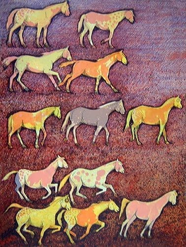 Colorful horse illustration on textured background