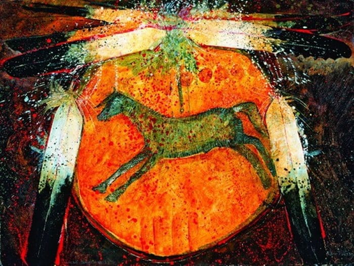 Dynamic artwork with central horse motif