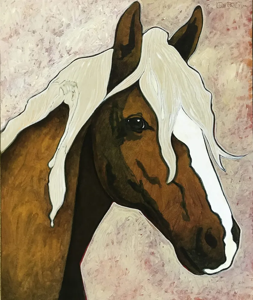 Brown horse with white mane artwork