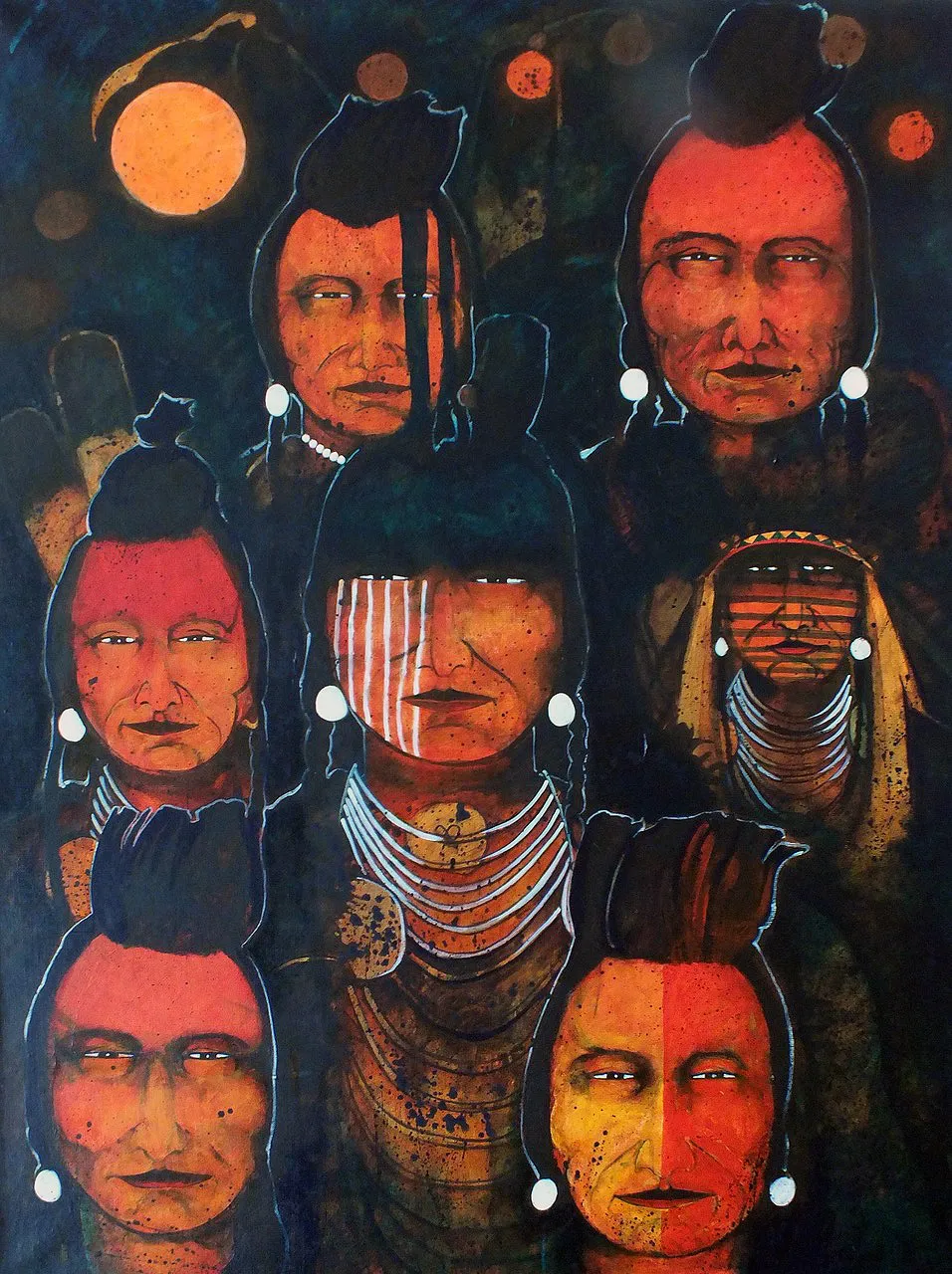 Group of stylized figures with dark background