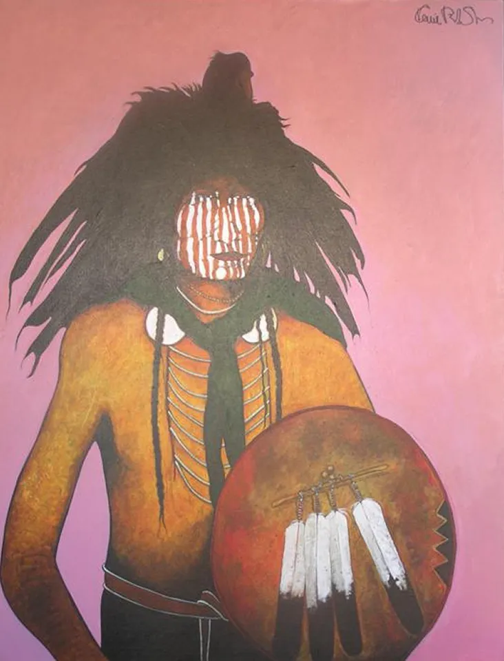 Native American warrior with shield painting