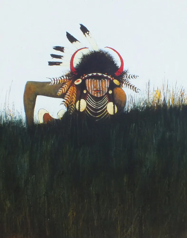 Intricate mask design amidst nature