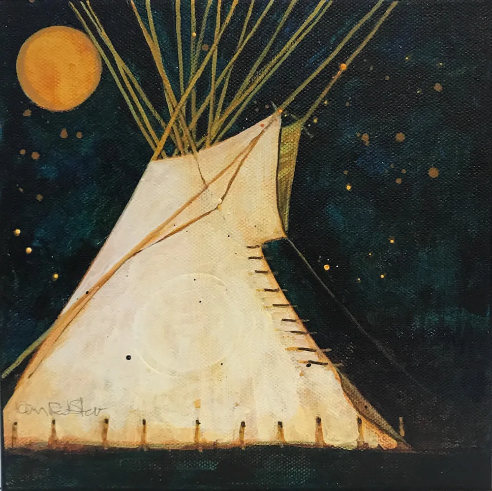 Teepee under starry night sky