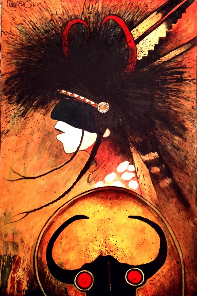 Woman in traditional headdress painting