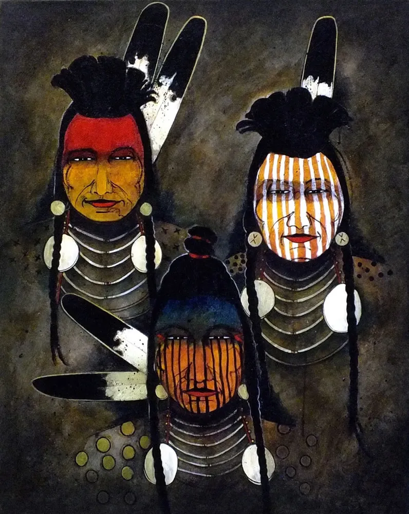 Three faces with tribal patterns
