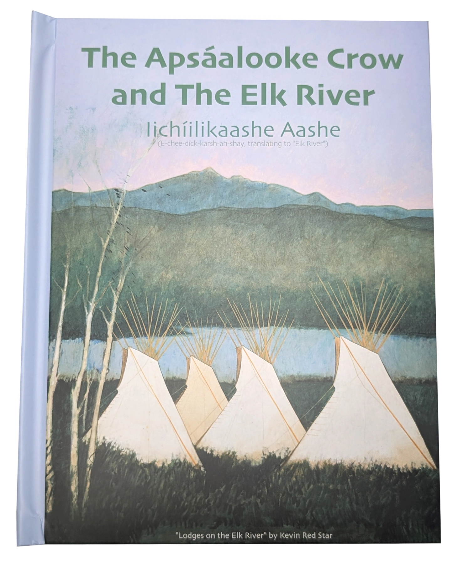 Book cover showing teepees near a river with a mountain in the background.