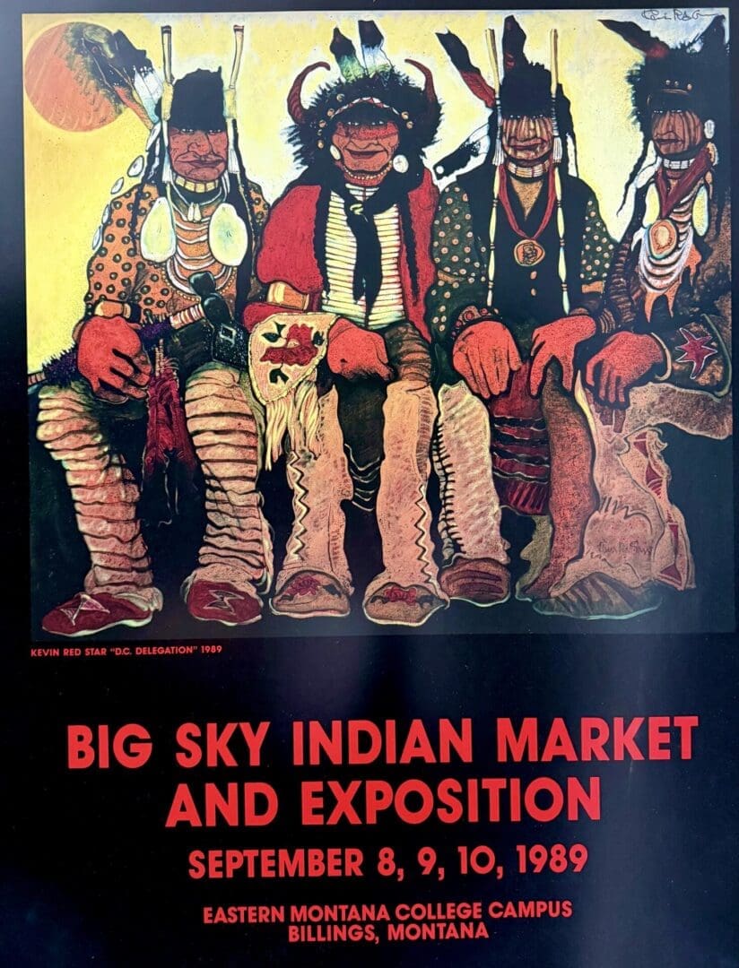Poster featuring Native American art promoting 1989 Big Sky Indian Market in Montana.